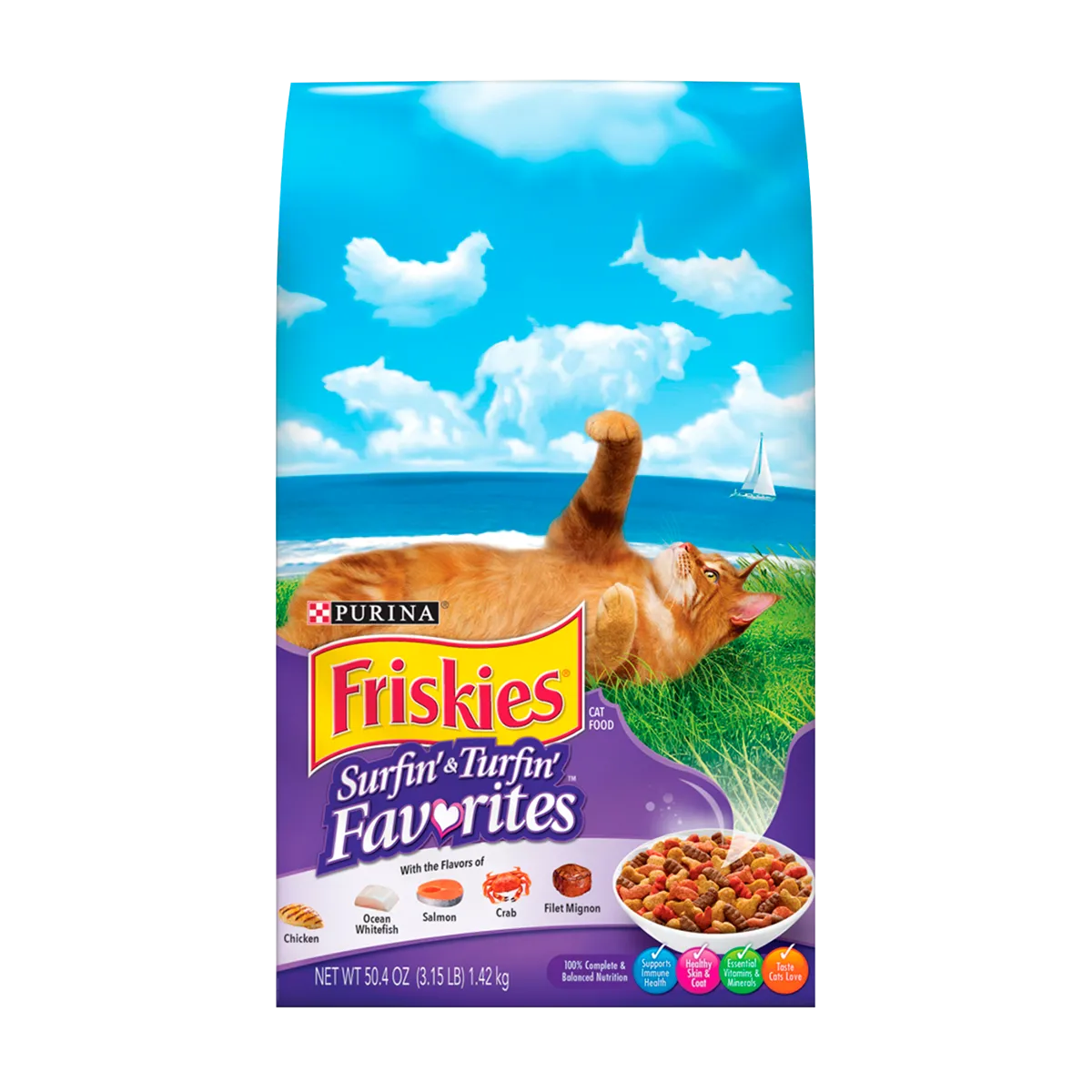 Friskies surf and clearance turf dry cat food